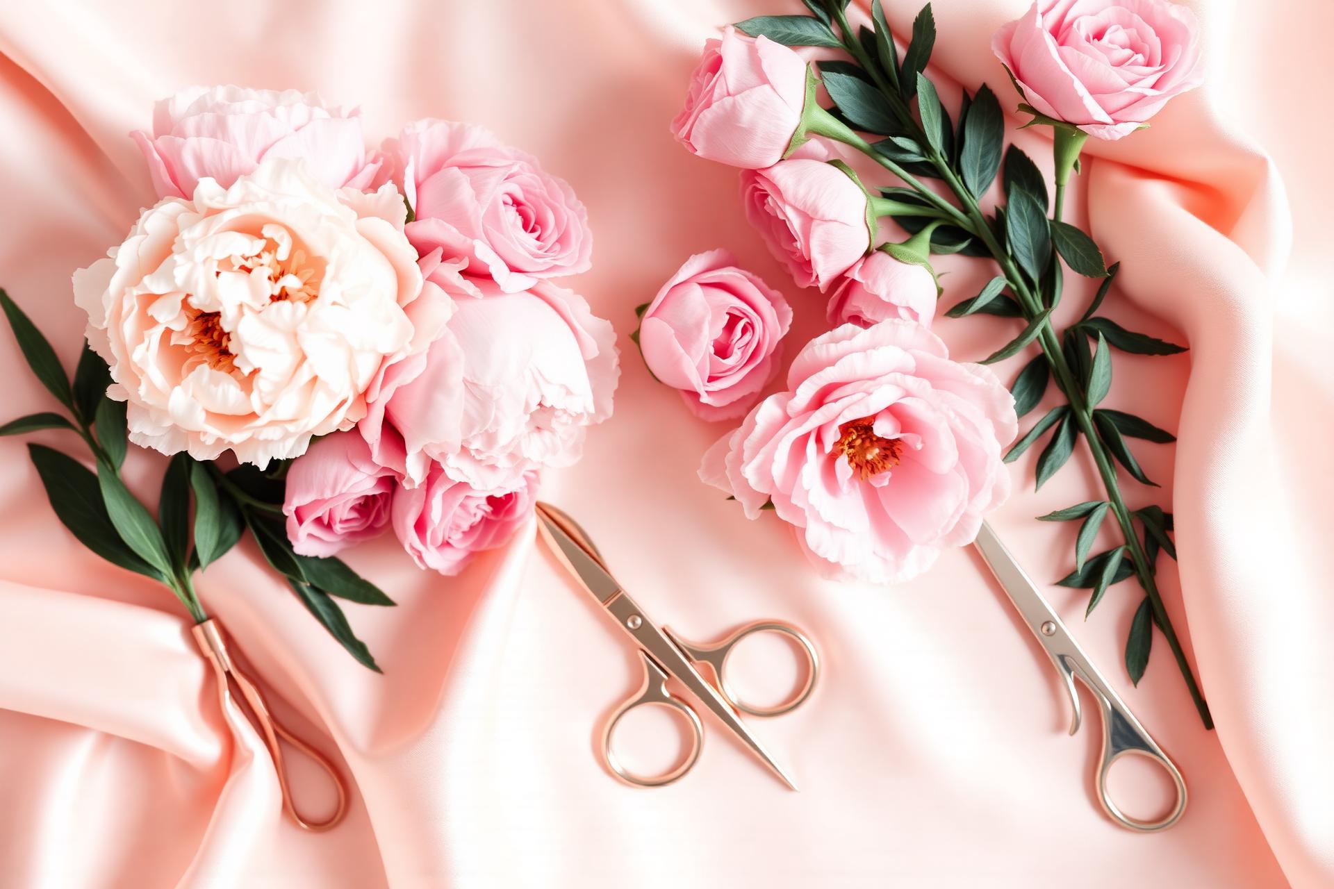 Soft pink roses and rose gold beauty tools